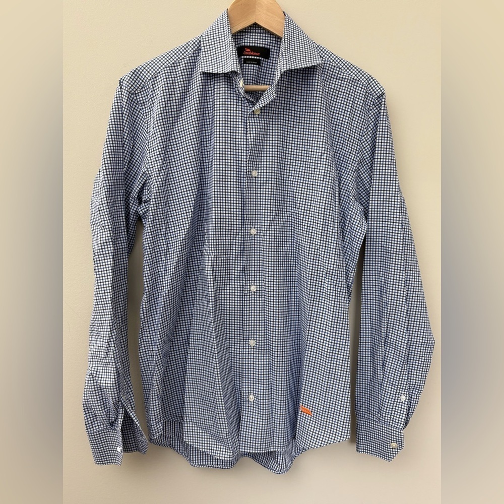 Casablanca Cotton Blue Plaid Button Up Dress Shirt Size Medium *Flaws